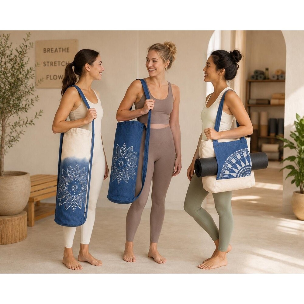 Handmade Cotton Yoga Bag | Indigo Batik Yoga Mat Tote | Drawstring Yoga Carrier